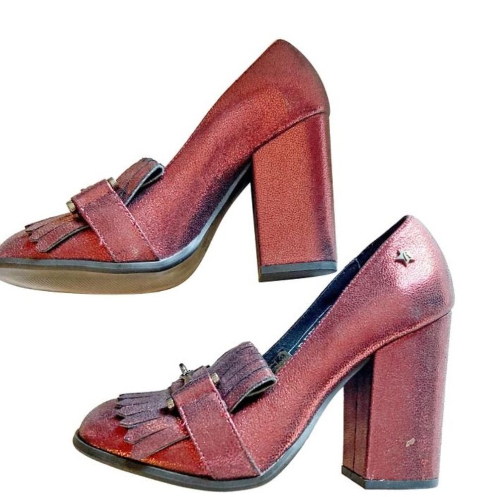 Replay women's 38 EU red sparkle 'Wizard Of Oz' chunky heel glitter buckle shoes